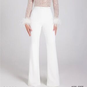NADINE MERABI White Sequin Feather Jumpsuit